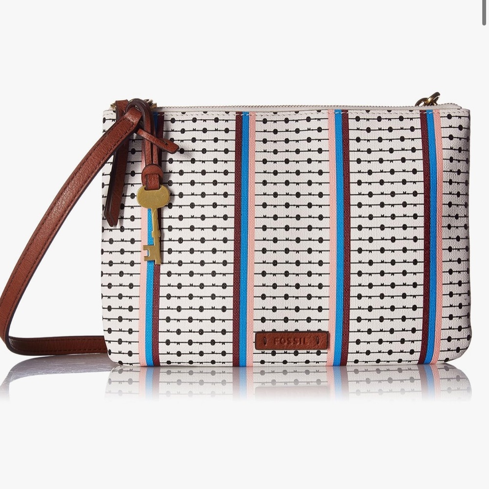Fossil Women's Polka Dot and Striped Purse in White and Brown - Picture 5 of 14